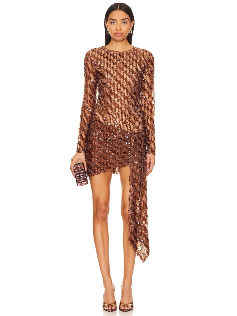 Camila Coelho Bronze Sequin Asymmetric Mini Dress